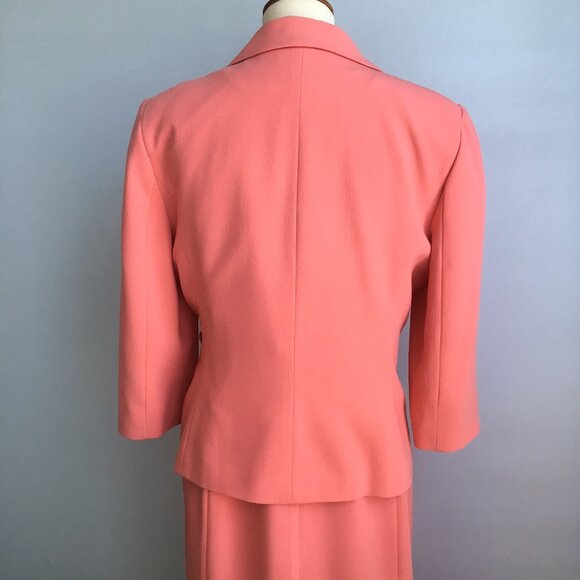 Sharagano Noir Peach Ruffle Wrap Crepe Blazer Suit Jacket 12 V Neck Work - Picture 5 of 11